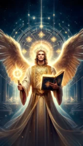 Archangel Metatron, embodying his role as the divine scribe and mediator between the divine and humanity,