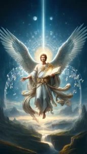 Archangel Sandalphon, embodying his role in delivering prayers and his association with divine music